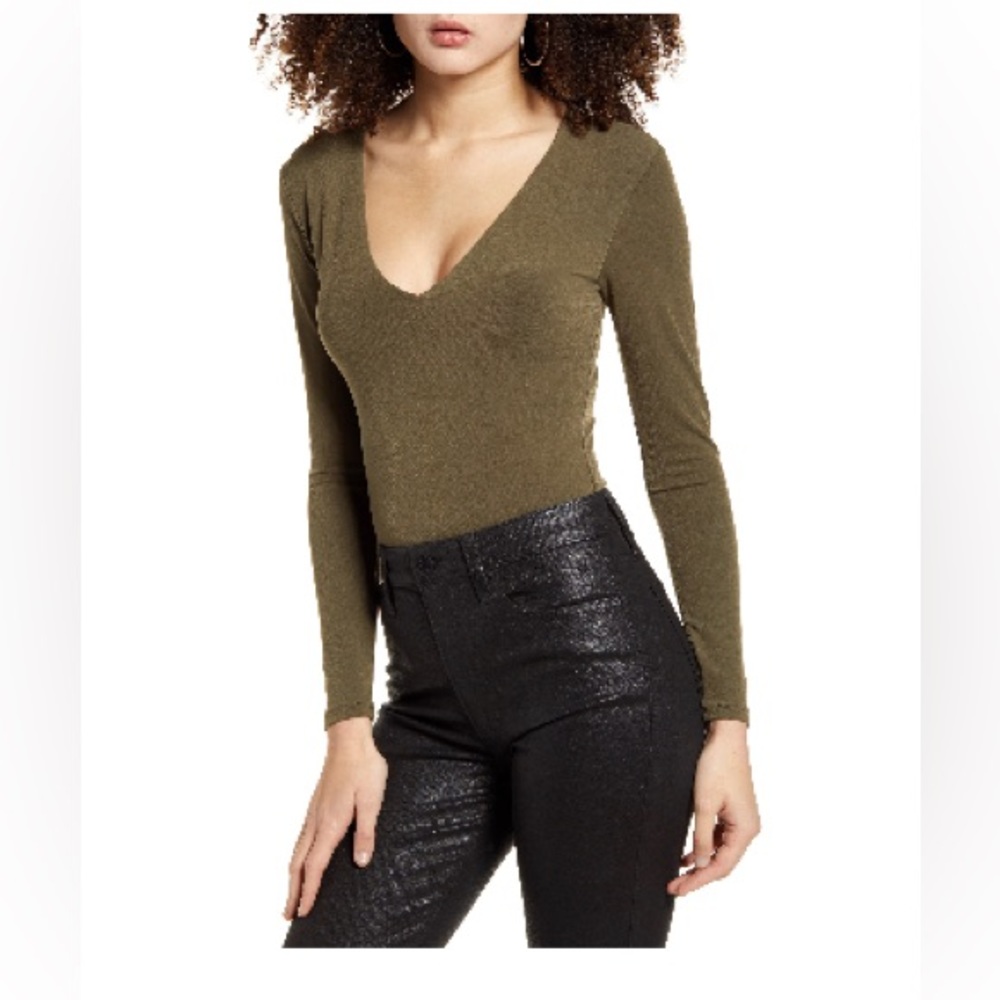 Deep V long sleeve bodysuit